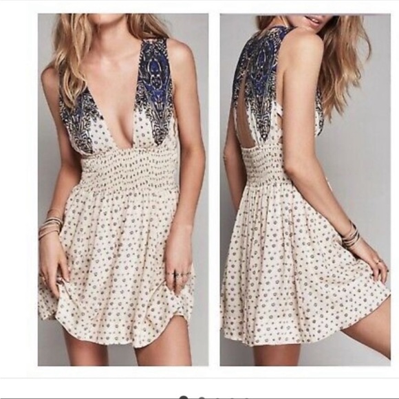 FREE PEOPLE Walking Through Dreams A-line dress size L white blue sleeveless - Picture 4 of 11